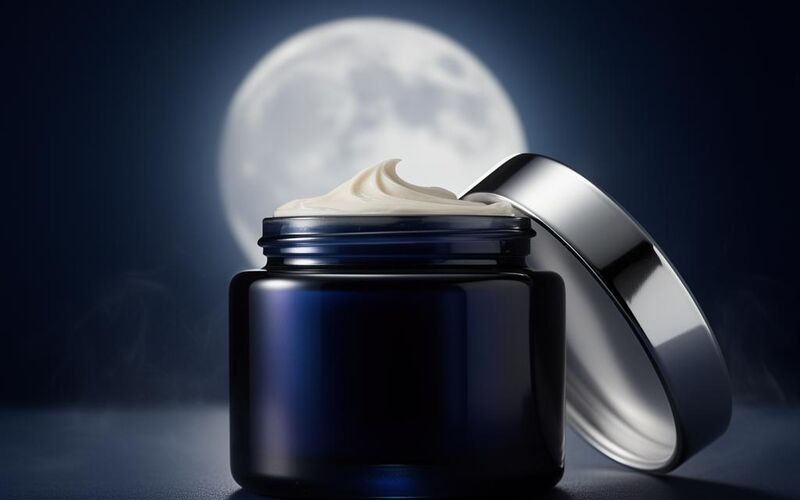 Peptide Radiance Repair Cream midnight-blue obsidian glass jar lit by silver moonlight